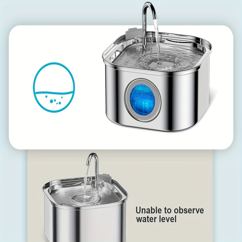 Cat Water Fountain 3.2L Stainless Steel Cat Water Fountain Ultra-Quiet Transparent Window Pet Automatic Filtration Water Fountain Dog Fountain Suitable for  and Medium-sized Dogs and Cats Automatic Water Fountain Adapter Not