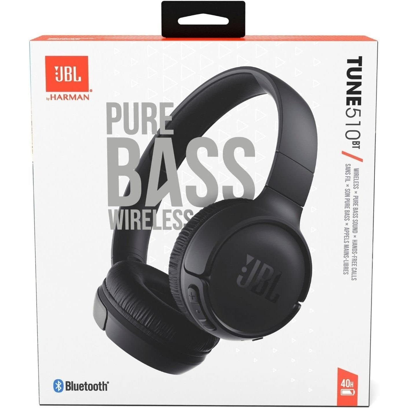 JBL Tune 510BT - Bluetooth headphones with up to 40 hours battery, microphone for call, foldable and comfortable, Android and iOs compatible (Black)