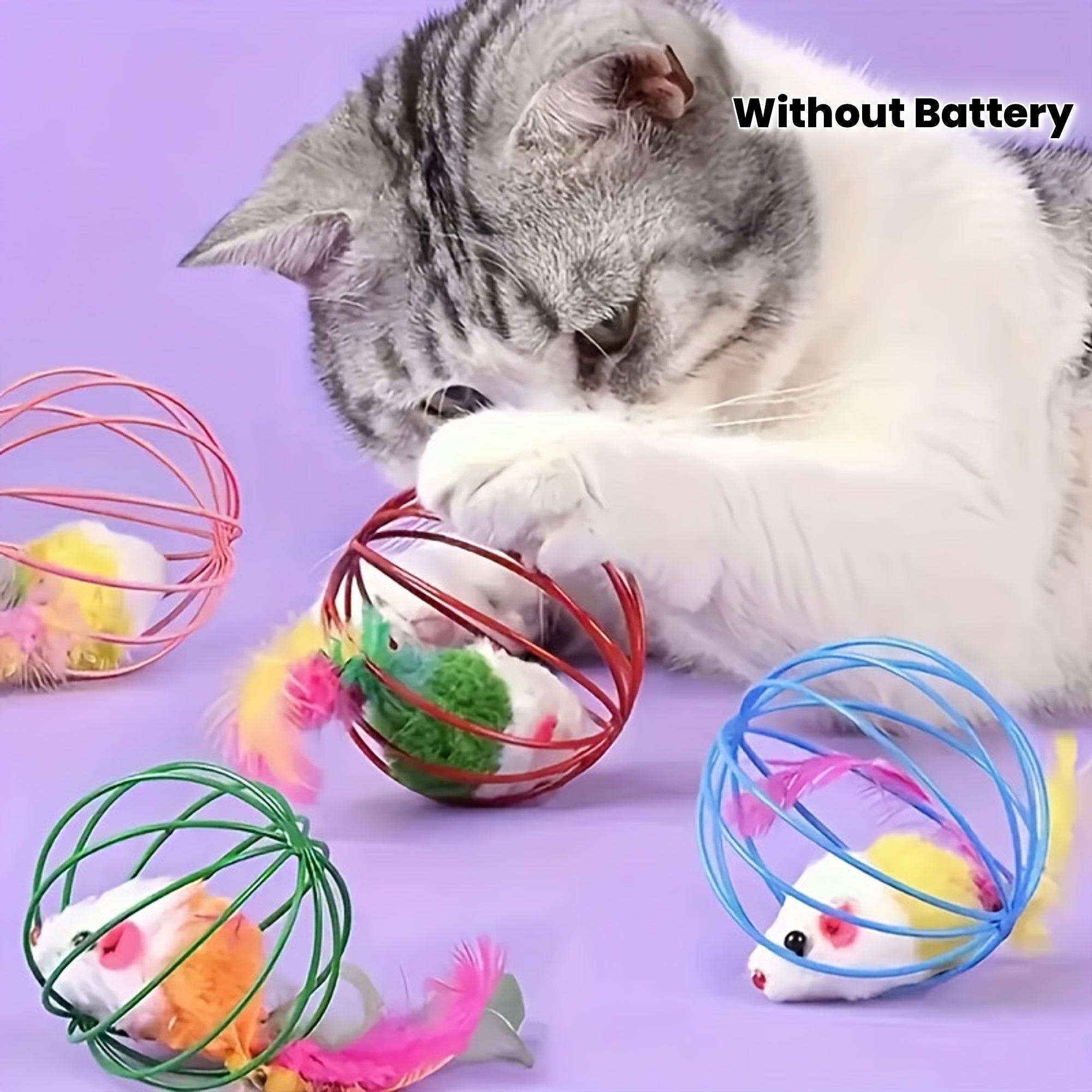 1/2pcs Random Color Artificial Feather Fluffy Cat Toy Metal Cage Mouse, Best Toys for Indoor Cats, Increase Your Interaction with Your Cat, Bring a Healthy Life to Your Cat, Without Battery