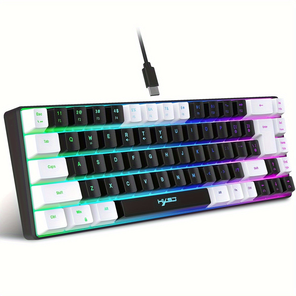 HXSJ Wired Gaming Keyboard and Mouse Set, 68 Keys with RGB Backlight, Optical Mouse, USB Plug and Play, Compatible with PC, No Battery Required