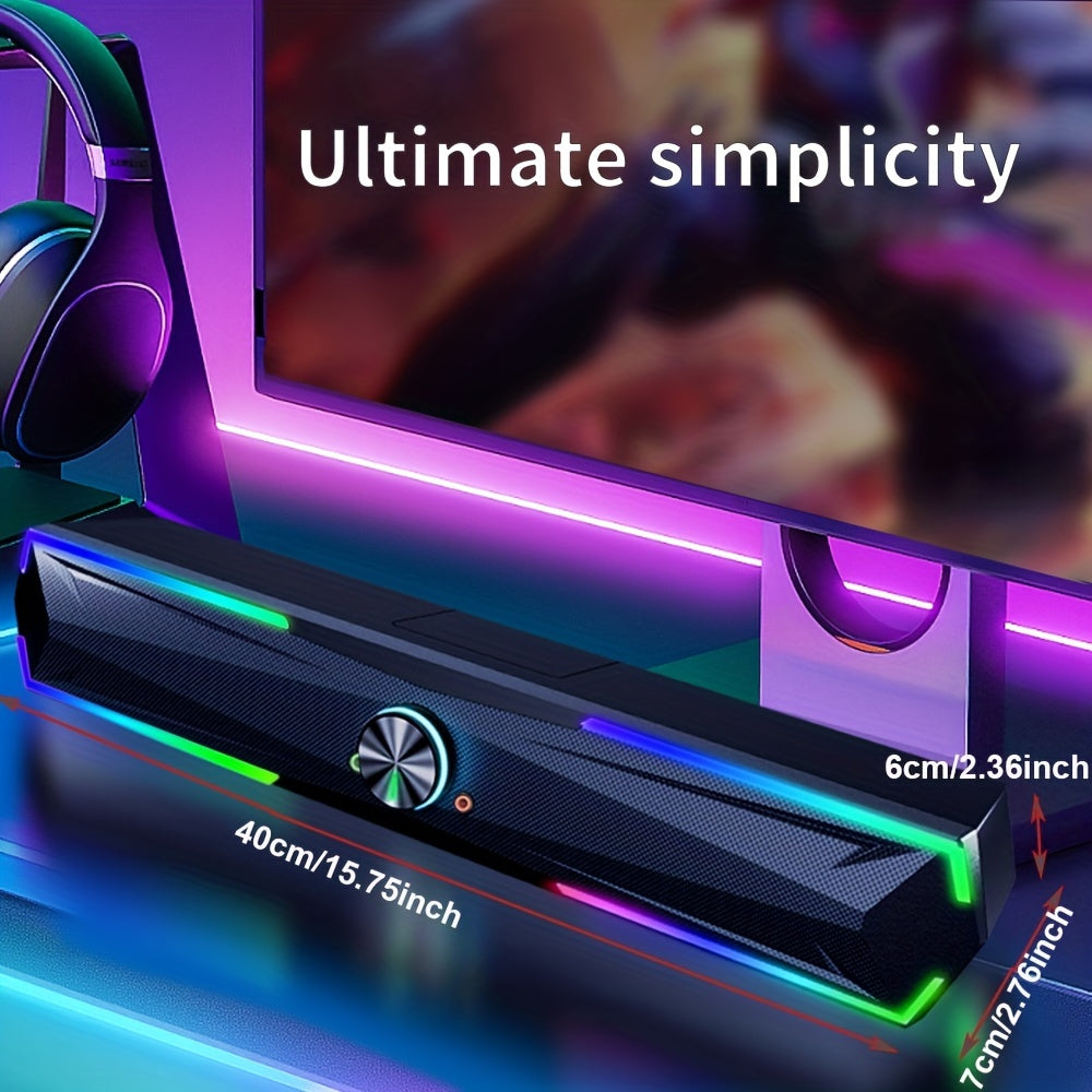 coomaer 3D/4D Surround Sound Gaming Speaker System with RGB Lighting & Subwoofer - USB-Powered Computer Soundbar, One-Line Connection, Compatible with PC/Laptop, Plug & Play Setup, Wireless Enabled, USB-Powered Hifi Stereo Sp
