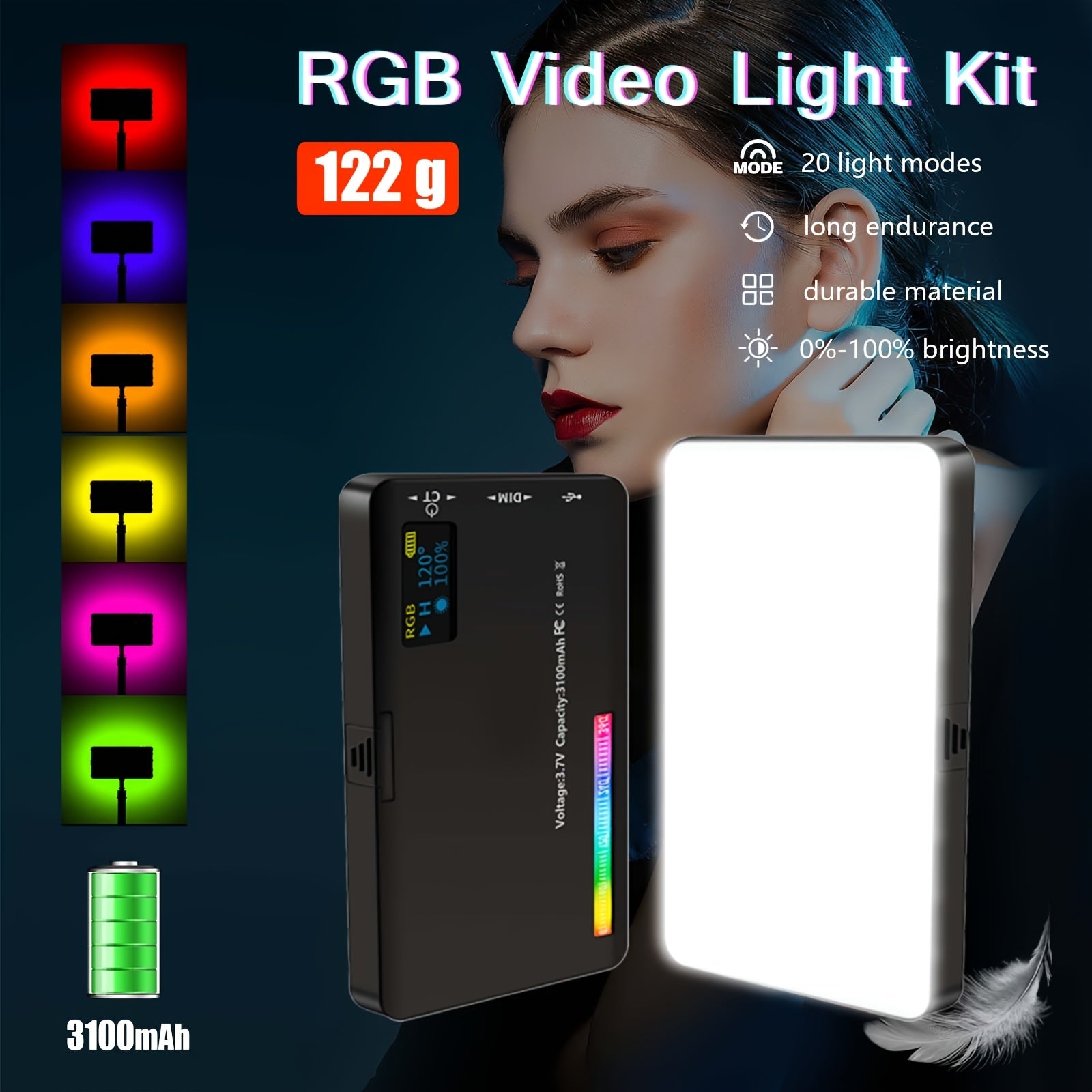 LED RGB Camera Light Full Color Output Video Light Kit Dimmable 2500K-9000K Bi-Color Panel Light CRI 95+ Rechargeable 3100mAh, Streaming Setup, Video Lighting, Compact Design, Portable Light, Energyefficient Light, Durable Bu