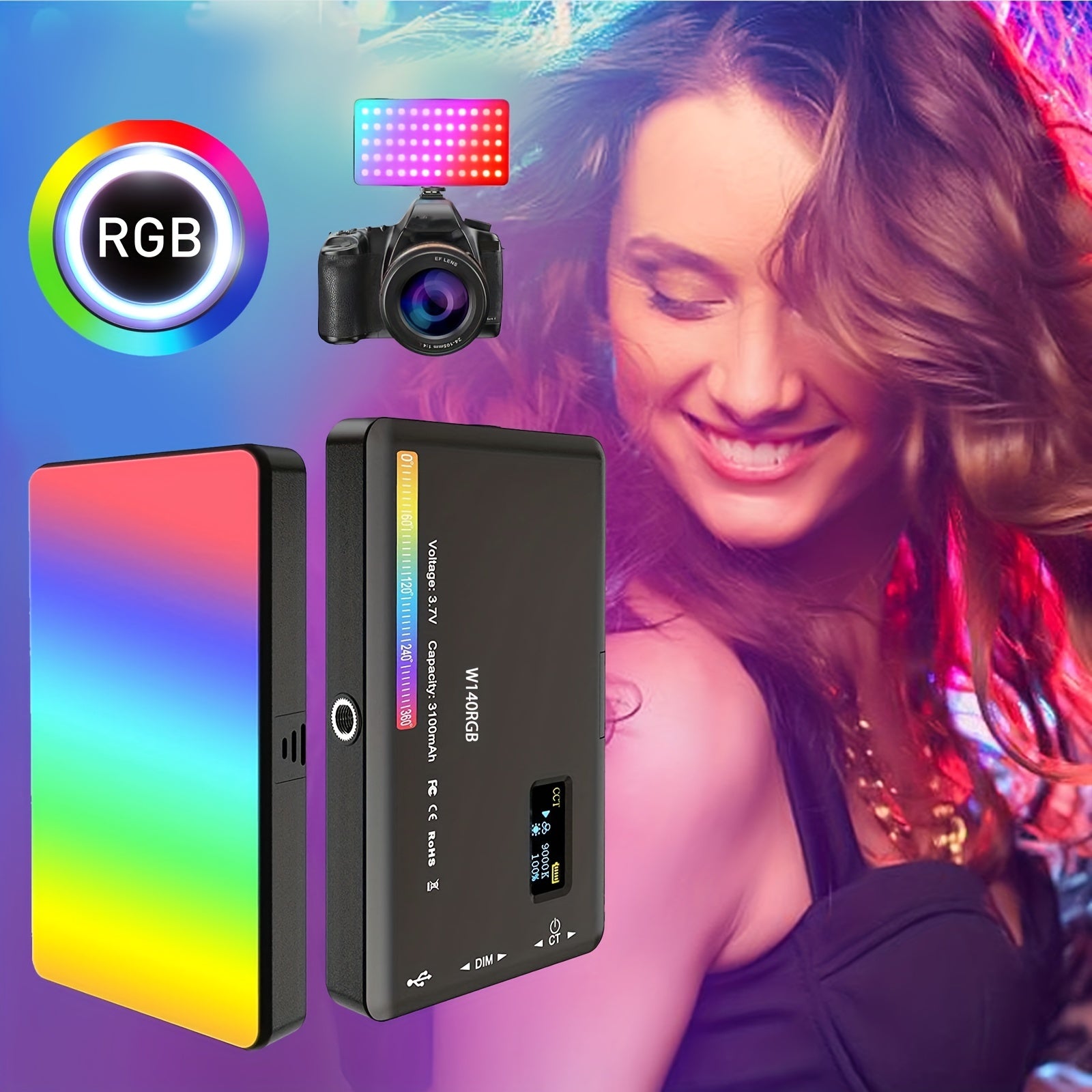 LED RGB Camera Light Full Color Output Video Light Kit Dimmable 2500K-9000K Bi-Color Panel Light CRI 95+ Rechargeable 3100mAh, Streaming Setup, Video Lighting, Compact Design, Portable Light, Energyefficient Light, Durable Bu