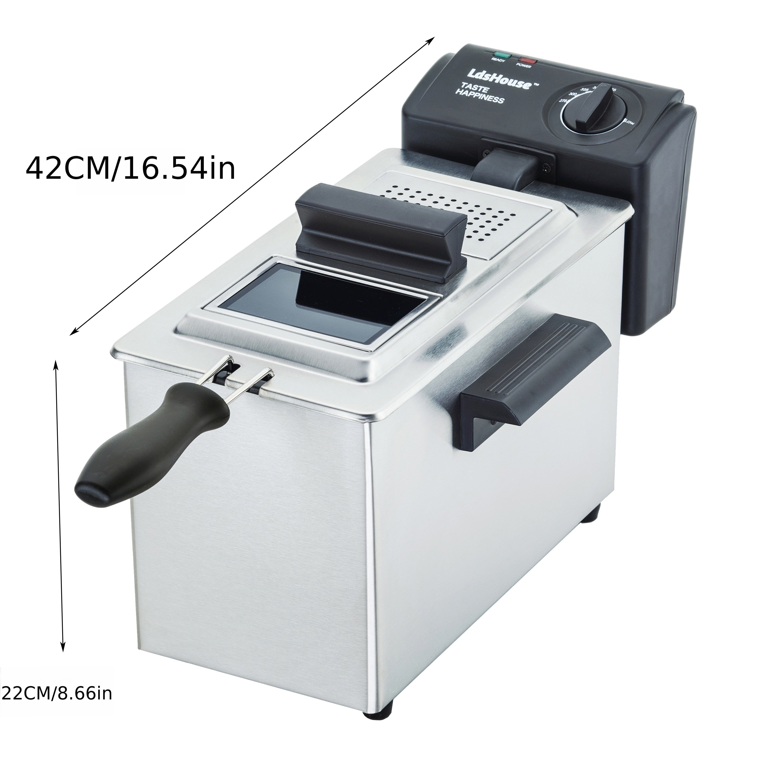 Ldshouse Professional Grade Electric Deep Fryer with Basket & Removable Lid with View Window, 1800 Watts, 9 Cups / 3.5 Liters Oil Capacity, Stainless Steel for home cooking