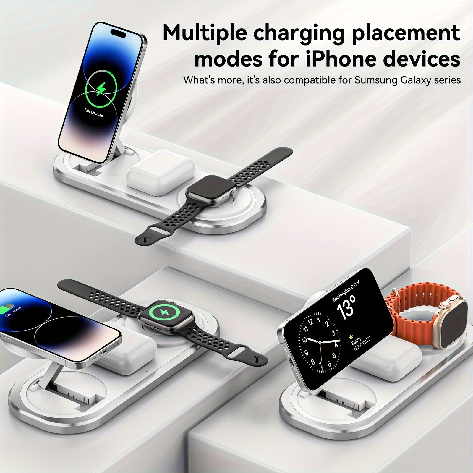 3-in-1 Wireless Charger for iPhone, Foldable Charging Station Compatible with iPhone 16/15/14/13/12/Pro Max/Pro/Mini/Plus, Suitable for iWatch 10/9/8/7/SE/6/5/4/3/2/Ultra2/Ultra, Fits Pro/2/3/4