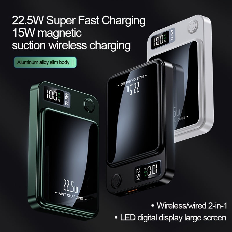 1pc KOILAGER 10000mAh Portable Power Bank with Ultrathin Magnetic Wireless Charging, 22.5W Super Fast Charge, PD20W Bi-directional Fast Charging, 15W Wireless Power, LED Display, Dual Power USB/Type-C for iPhone 16/15pro/14ma