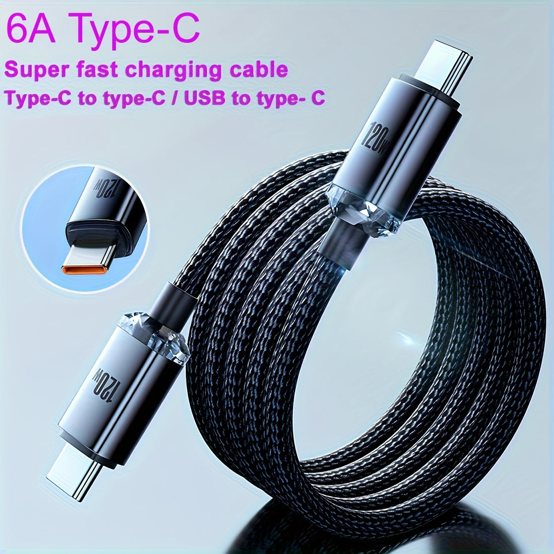 120W 6A Type C to Type C/USB to Type C Super Fast Charging Cable for Samsung S23 S22 S21 Xiaomi 12Pro K50 K60 Redmi Huawei P40 P60 Android OPPO Phone Charger USB C Cord MacBook Pro iPad Pro Data USB C Type-C Transfer Cord