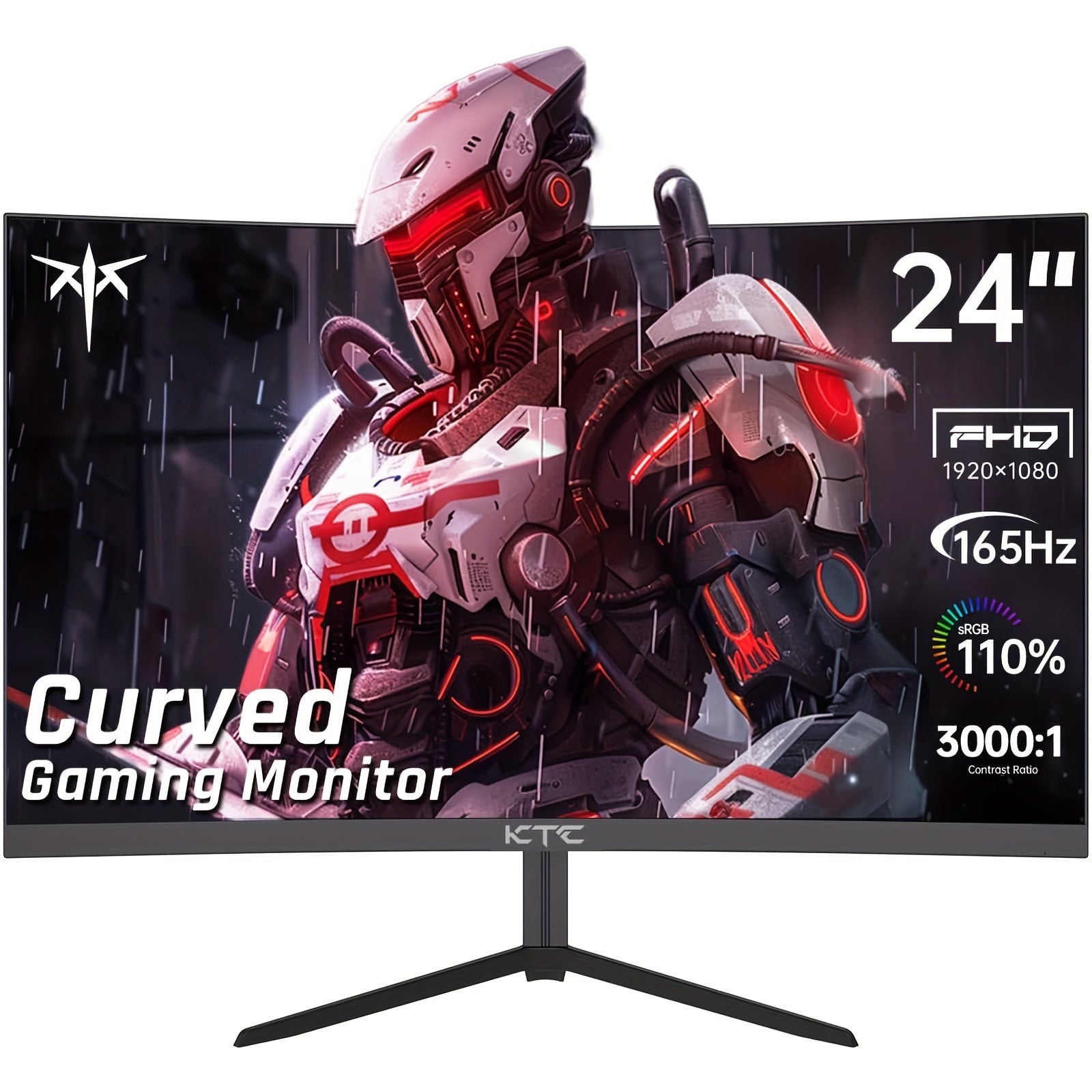 24 Inch Curved Gaming Monitor, 165Hz FHD 1080P Frameless Computer Monitor, Freesync/G-Sync Support, 99% SRGB, 3000:1 Contrast, HDTV, DisplayPort, Wall Mountable/Tilt Adjustable, H24S17