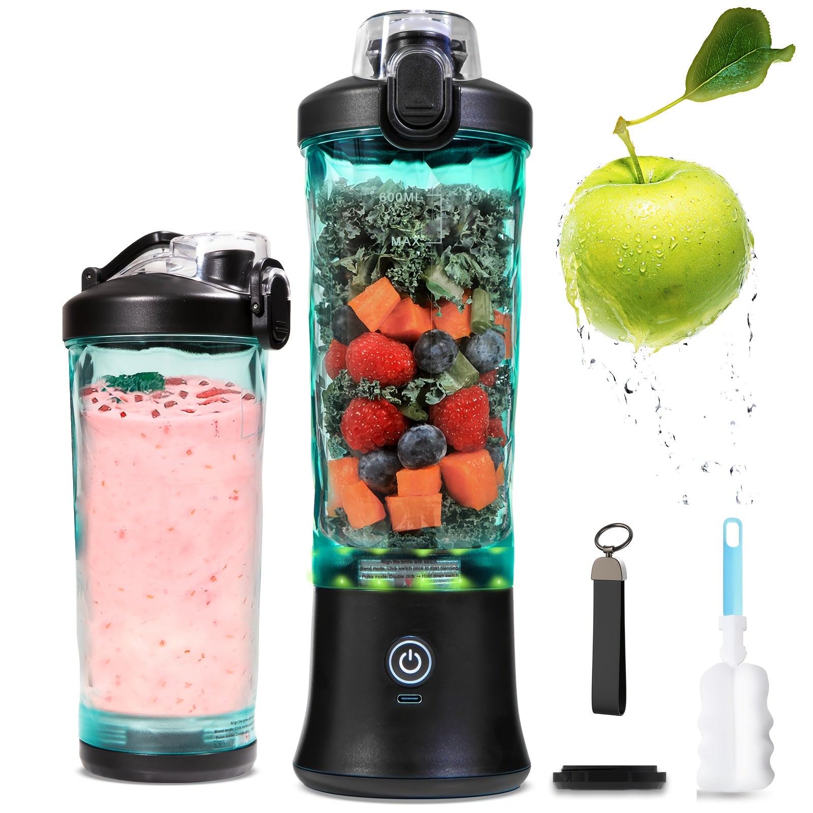 1pc,20oz Portable Blender with USB Rechargeable Battery, Dual Modes for Smoothies and Fresh Juice, Compact Design for On-the-Go Nutrition