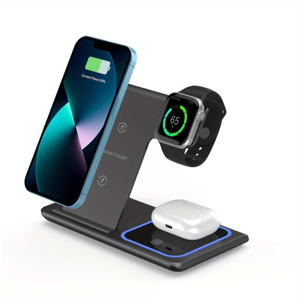 15W 3in 1 Wireless Charging Station w/Night Light for iPhone 16/15/14/13/12, Pro, Apple Watch 10/9/8/SE