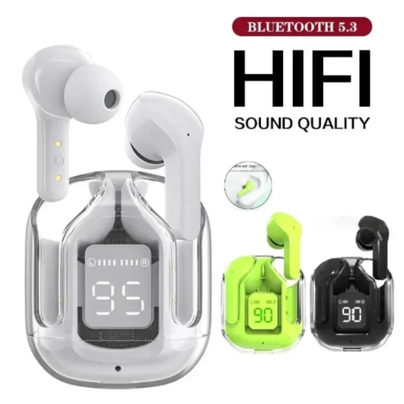Bluetooth-Compatible Noise Canceling Translucent Earphones with Digital Display Charging Case Small Ear Buds for Sports Working