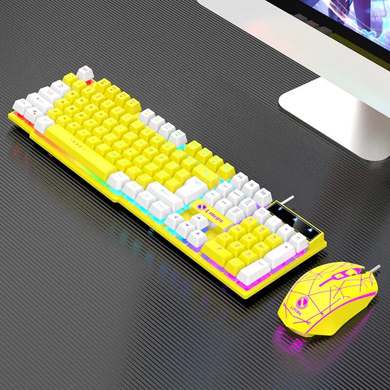 Gaming Tri-Color Combo: Silent Mech-Feel Membrane Keyboard & Tactile Mouse, Wired RGB for PC/Laptop