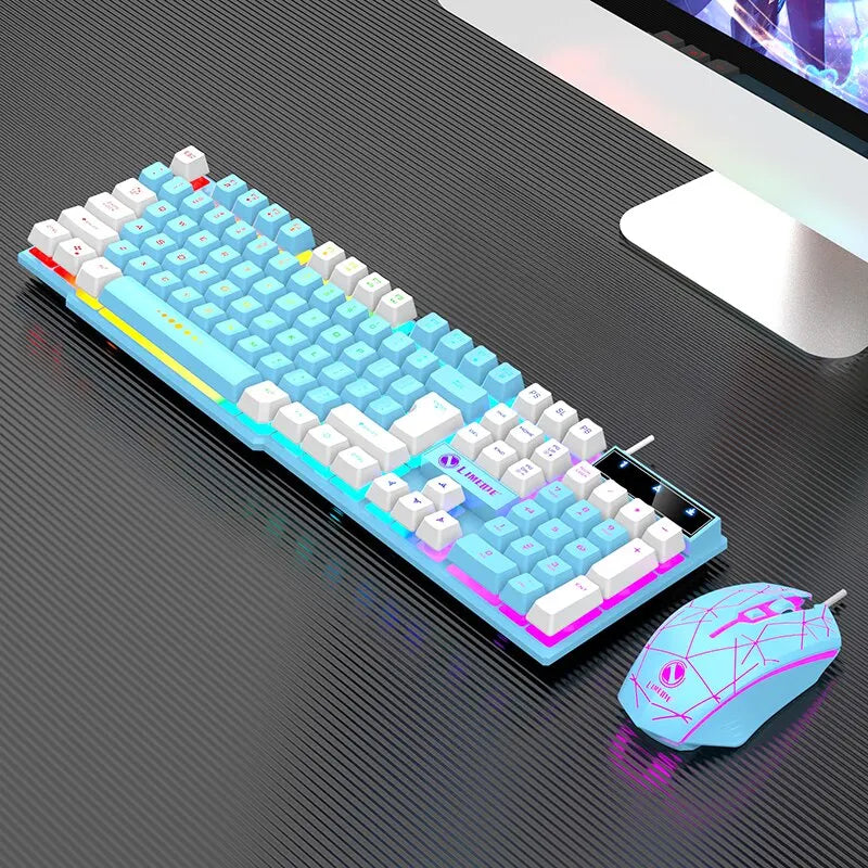 Gaming Tri-Color Combo: Silent Mech-Feel Membrane Keyboard & Tactile Mouse, Wired RGB for PC/Laptop