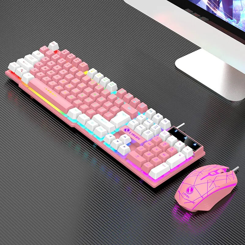 Gaming Tri-Color Combo: Silent Mech-Feel Membrane Keyboard & Tactile Mouse, Wired RGB for PC/Laptop