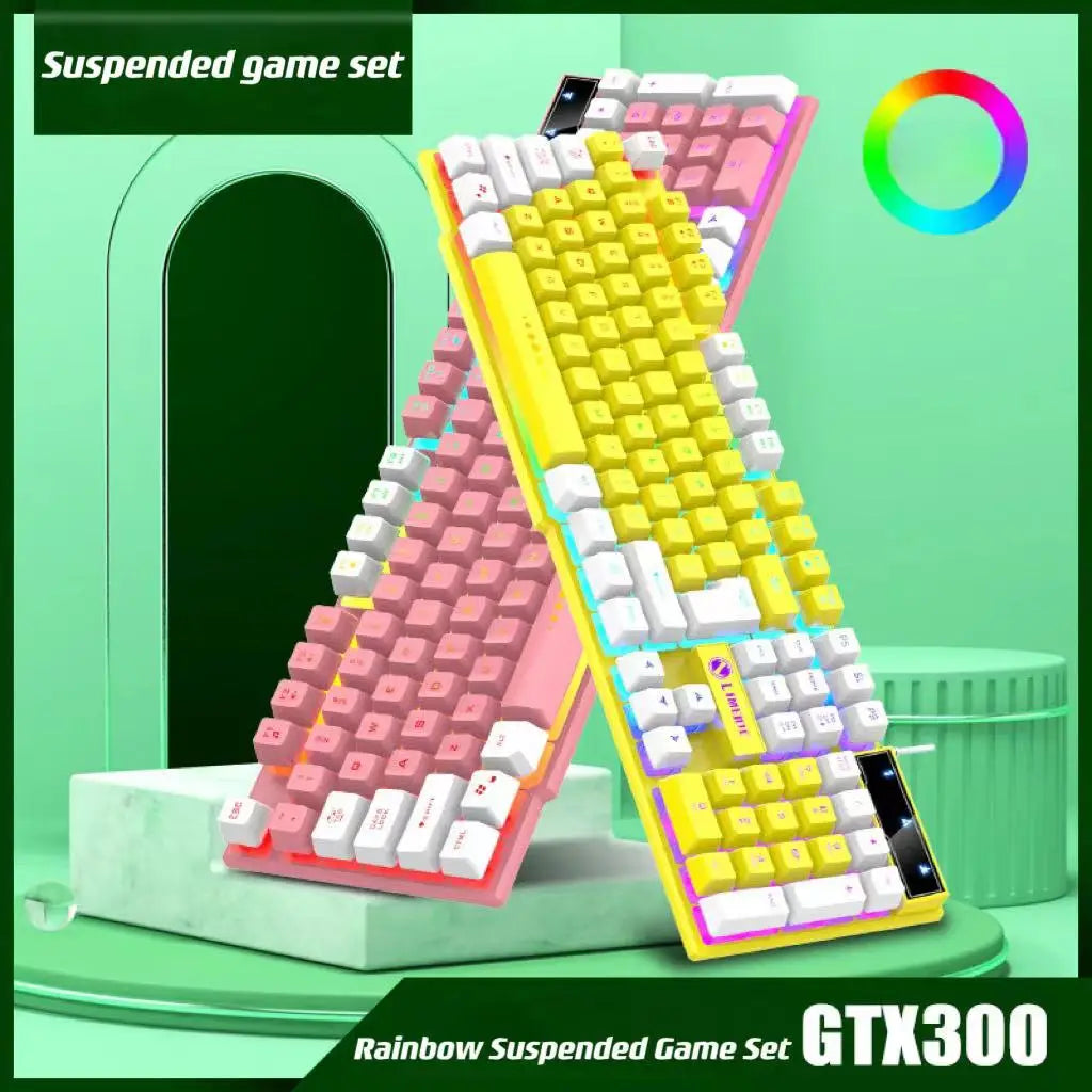 Gaming Tri-Color Combo: Silent Mech-Feel Membrane Keyboard & Tactile Mouse, Wired RGB for PC/Laptop