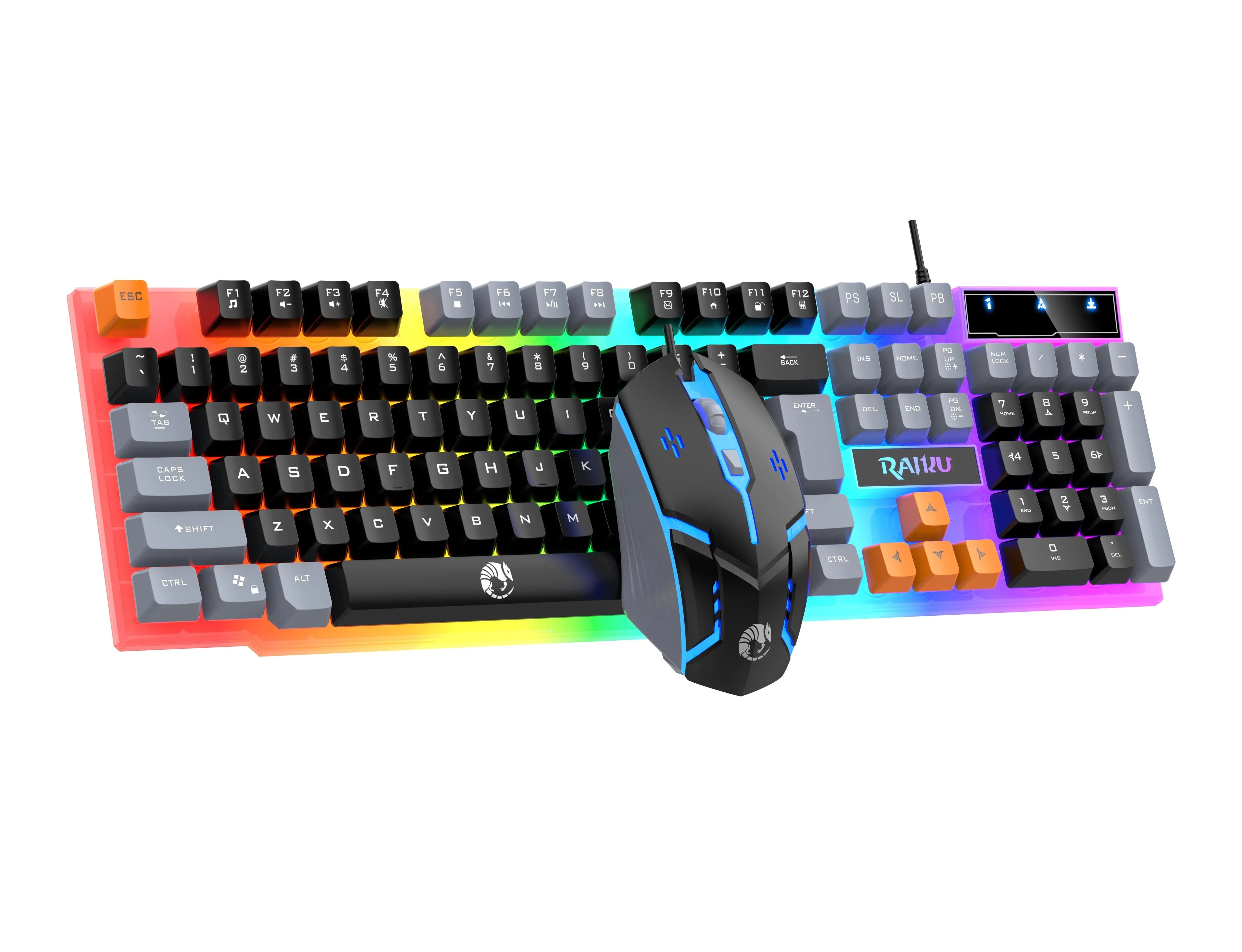 Gaming Tri-Color Combo: Silent Mech-Feel Membrane Keyboard & Tactile Mouse, Wired RGB for PC/Laptop