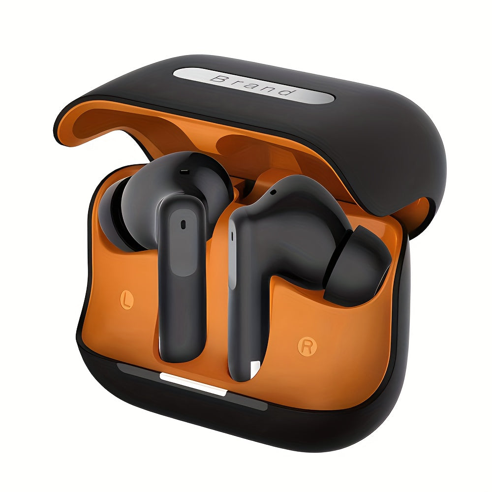 BRAND New TWS Active Noise Cancellation Wireless Sports Earbuds with Long Battery Life, Touch Control, Type-C Charging Case - Sleek Black & Orange Design for Android/Apple Compatibility