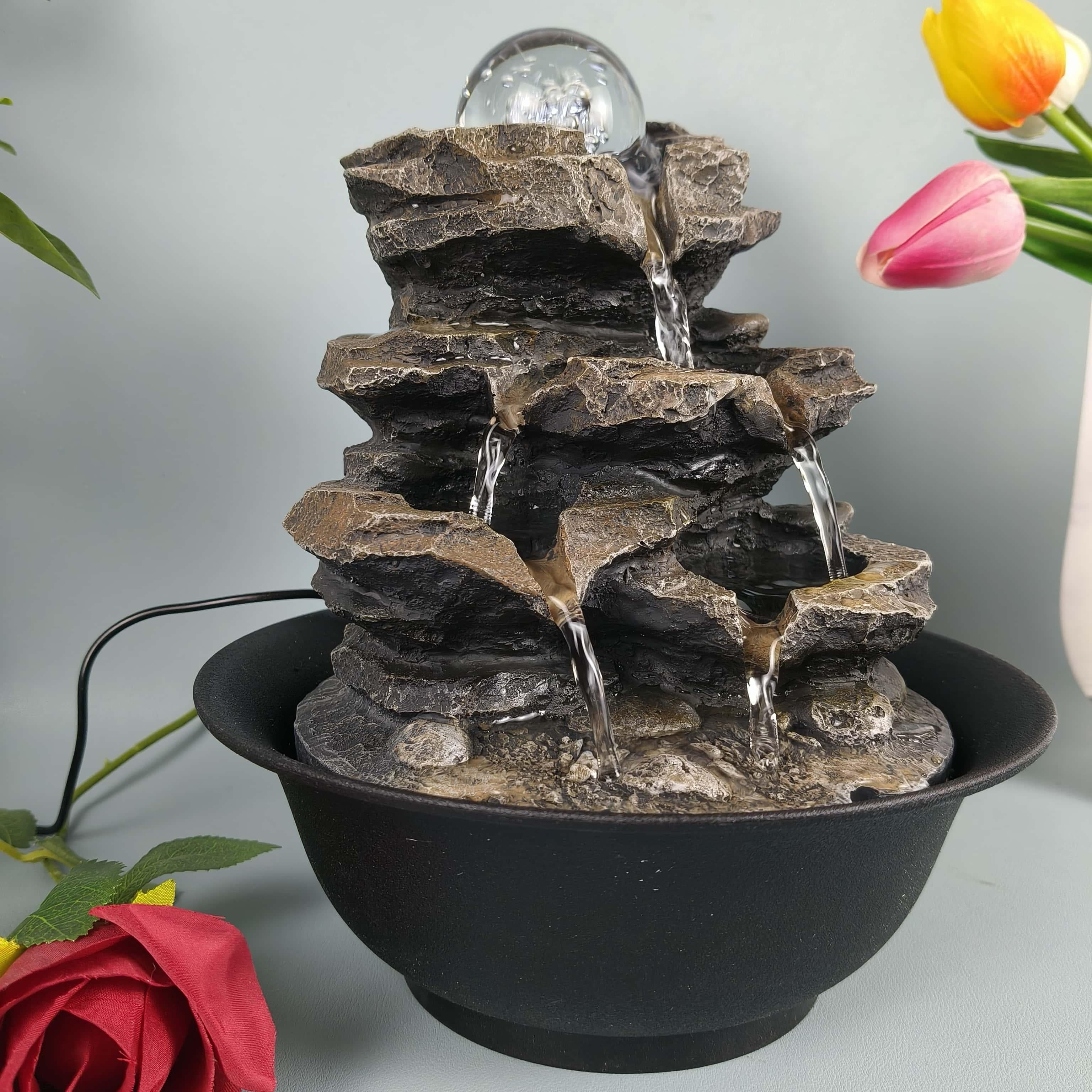 1pc 3-Tier Indoor Desktop Fountain with Natural Waterfall Sound - Elegant Black Resin Modern Water Feature, Low-Voltage (36V) Safe & Easy to Use, Soothing Flowing Water for Home Office Decor, Wedding/Christmas/Halloween Decor