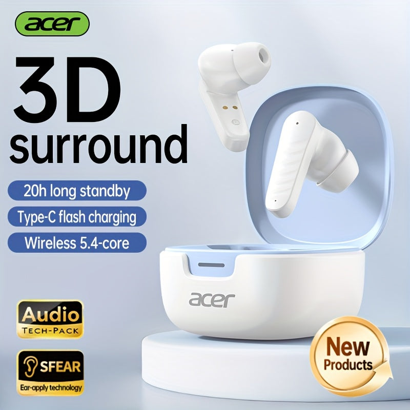 ACER OHR503 Wireless Earbuds with HD Surround Sound, Call Noise Cancellation, Low Latency, Multi-Device Compatibility, Smart Touch & Fast Charge, Compact & Portable, For Travel/sports/gaming/business/study, Gaming Headphones,