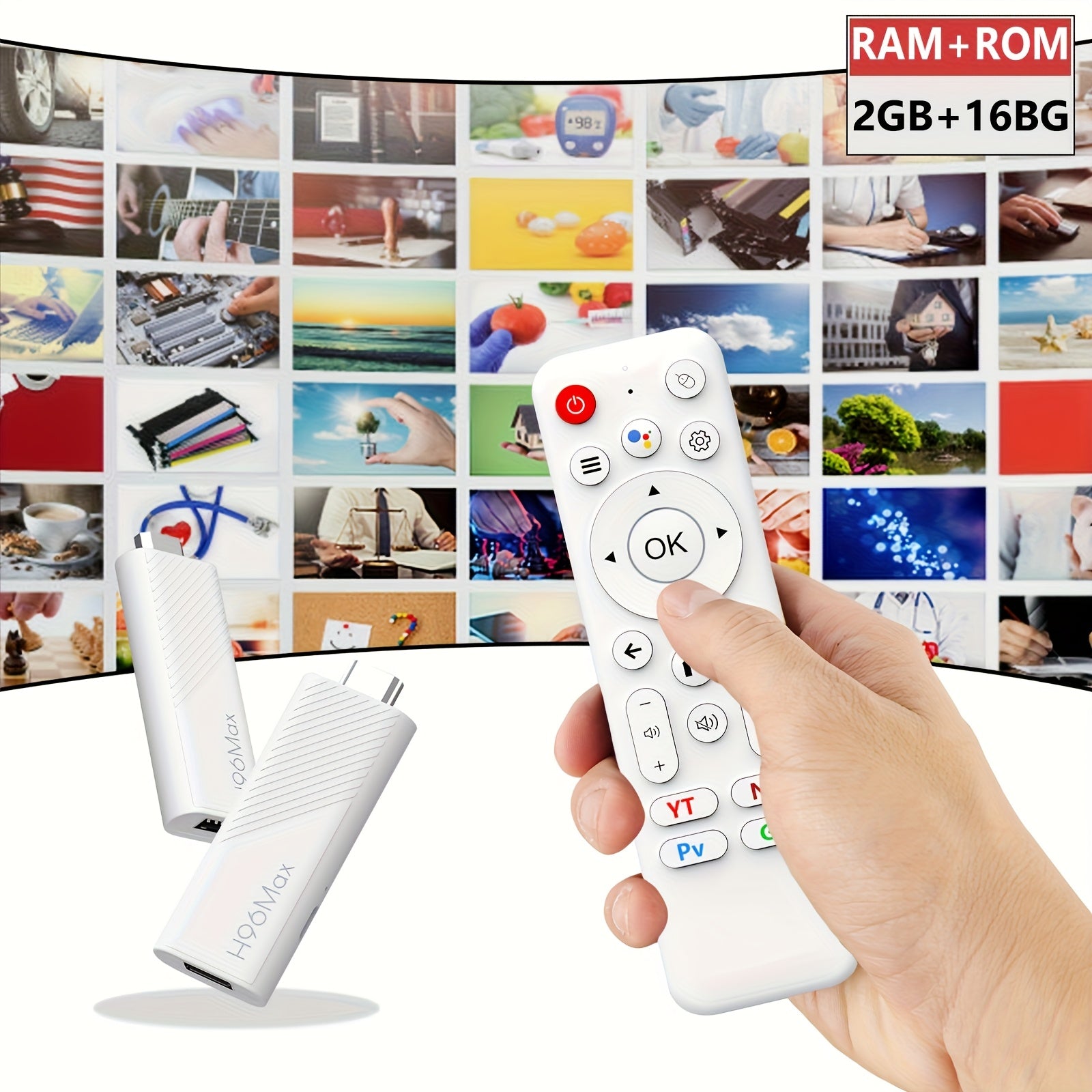 H96 Max H313 Android 14.0 TV Stick with Remote & Voice Control, 4K@60fps Streaming Media Player, Chromecast/Browser, 6 & Wireless 5.0, USB-Powered Mini TV Dongle for Smart TV, Plug & Play, Compatible with Netflix, YouTube