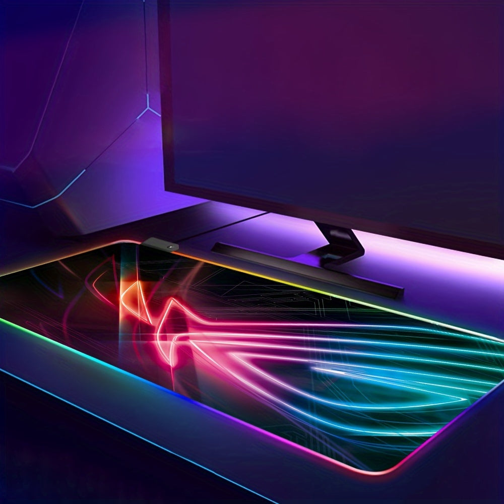 BJ05-RGB Large Gaming Mouse Pad with LED Backlight & Stitched Edges, 400x900mm Extra Non-Slip Rubber Desk Mat for Gamers, Office, and Students, Vibrant RGB Colors, One-Click Switching, Decorative Design