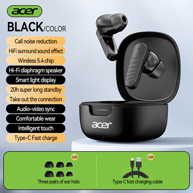 ACER OHR503 Wireless Earbuds with HD Surround Sound, Call Noise Cancellation, Low Latency, Multi-Device Compatibility, Smart Touch & Fast Charge, Compact & Portable, For Travel/sports/gaming/business/study, Gaming Headphones,