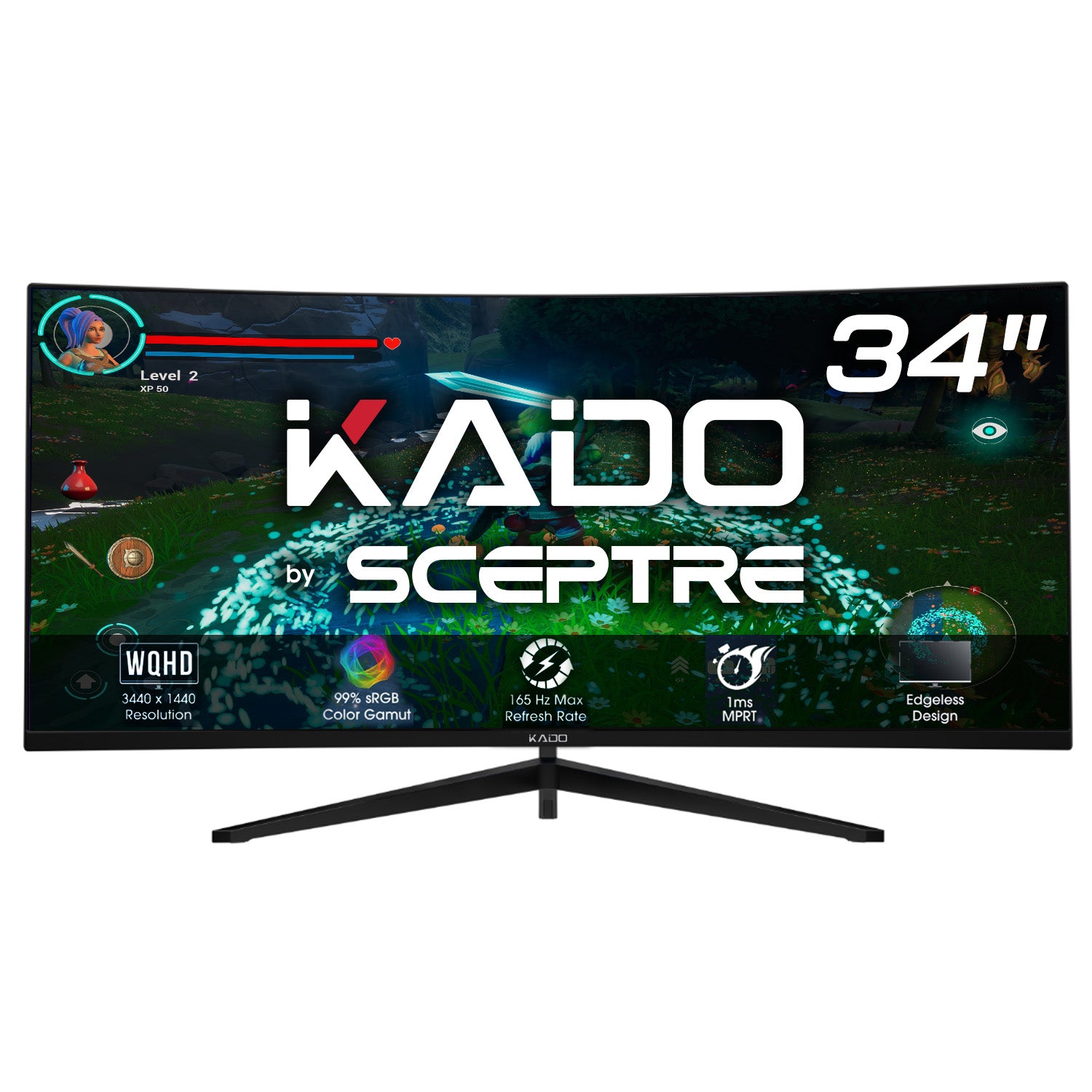 Kado by Sceptre 34" Curved 1500R Gaming Monitor 3440x1440 165Hz AMD FreeSync Premium 1ms DisplayPort Built-in Speakers Machine Black