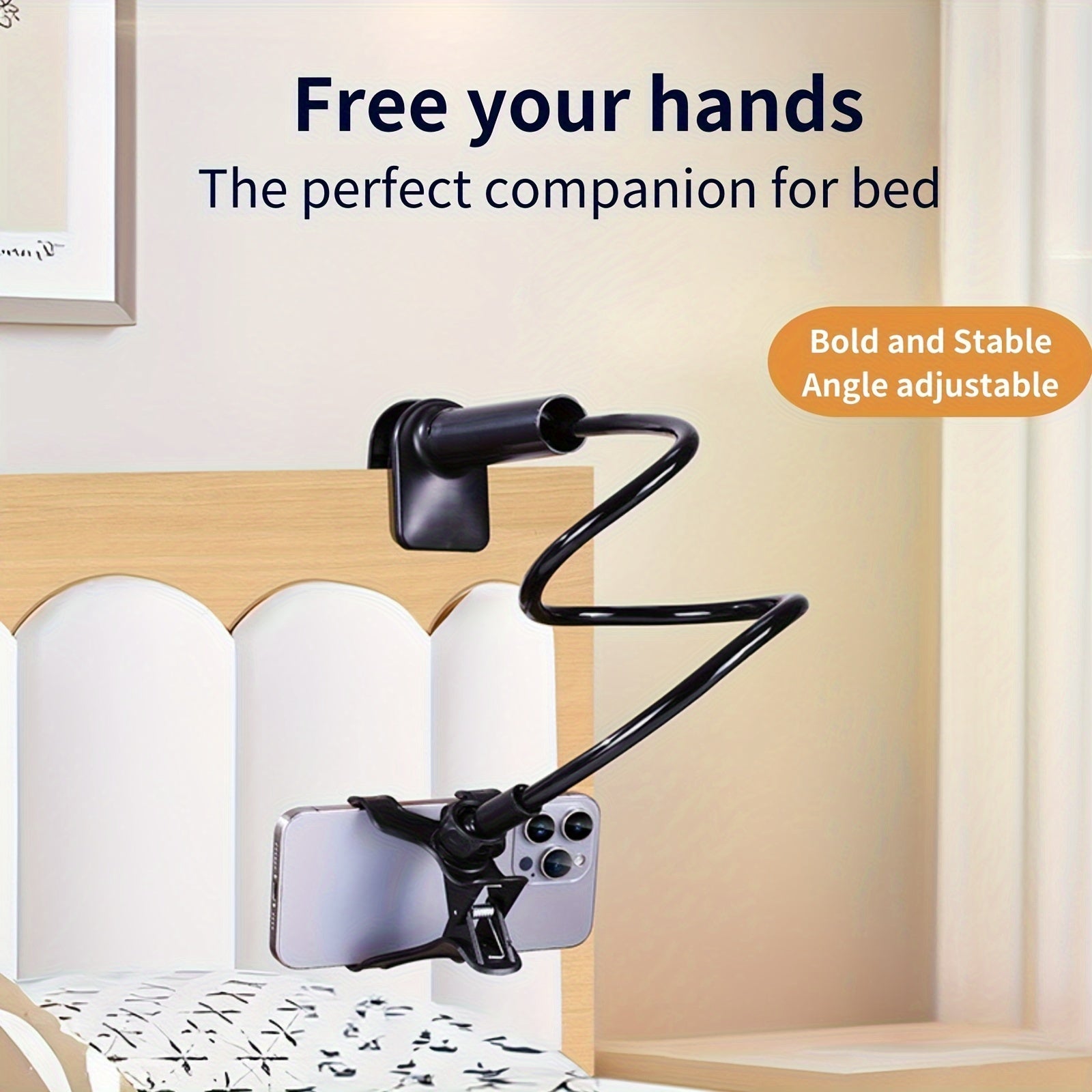 1pc Adjustable Gooseneck Phone Holder with Grip - Flexible Long Arm Clamp for iPhone 15 Pro Max, 12, 13, 14 | Stable Desk & Bed Mount, Hands-Free Viewing, Durable ABS Material, Ergonomic Design, Bed Phone Holder | Ergonomic G
