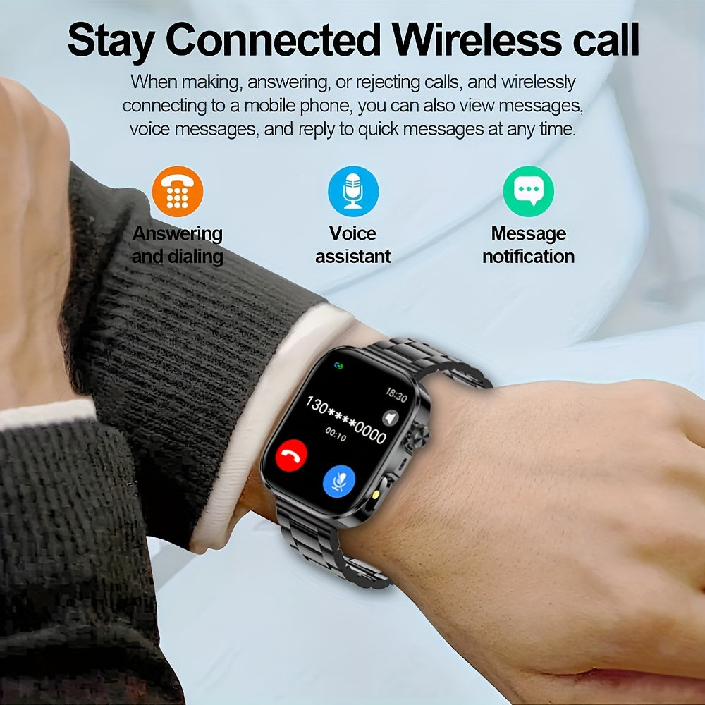 2025 New HD Full Touch Smart Watch for Men and Women - Wireless Calling/Text Messages/Multiple Sports Mode/Remote Camera Control/Fitness Tracker/Outdoor LED Light, Compatible with Android & iPhone, USB Charging, Alloy Case /