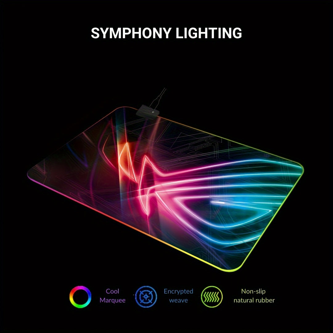BJ05-RGB Large Gaming Mouse Pad with LED Backlight & Stitched Edges, 400x900mm Extra Non-Slip Rubber Desk Mat for Gamers, Office, and Students, Vibrant RGB Colors, One-Click Switching, Decorative Design