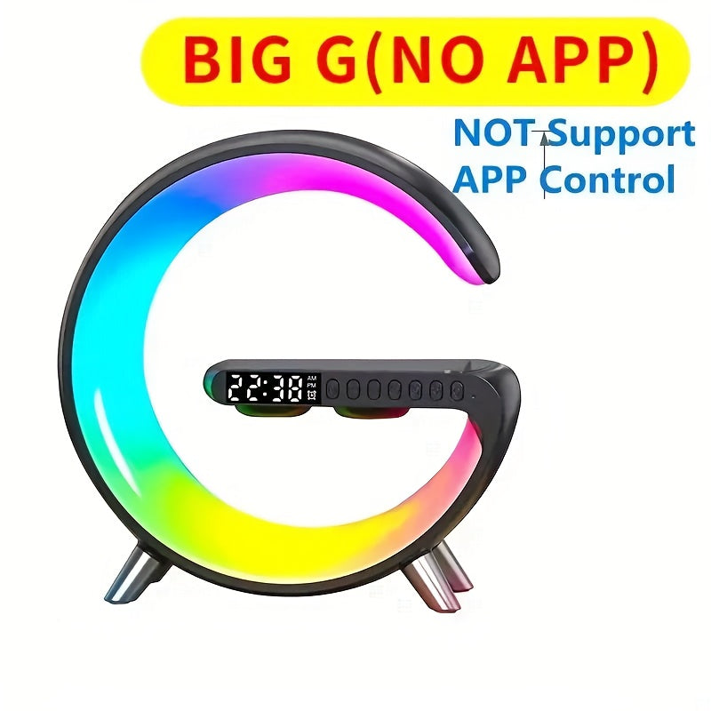 (G Light)Multifunctional Cell Phone Wireless Charging Station Fast Wireless Charger Portable Speaker Hi-FI Sound Quality LED RGB Night Light Alarm Clock for iPhone 16 15 14 13 12 11 Pro for AirPods 4 3 2 for Samsung Galaxy S2