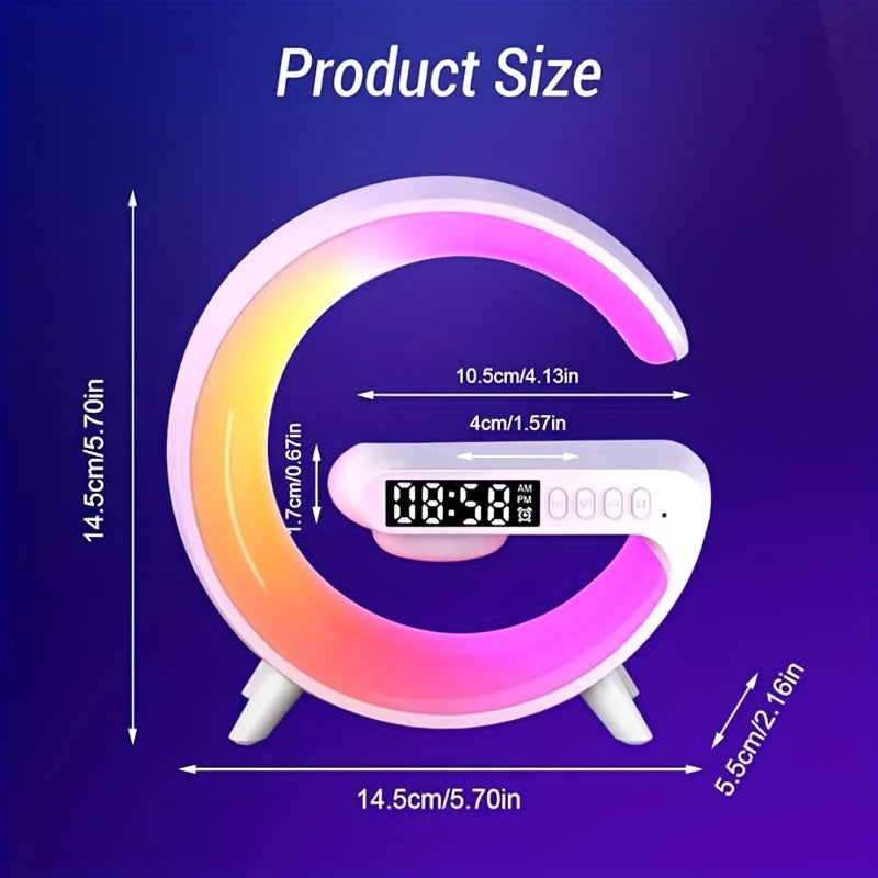 (G Light)Multifunctional Cell Phone Wireless Charging Station Fast Wireless Charger Portable Speaker Hi-FI Sound Quality LED RGB Night Light Alarm Clock for iPhone 16 15 14 13 12 11 Pro for AirPods 4 3 2 for Samsung Galaxy S2