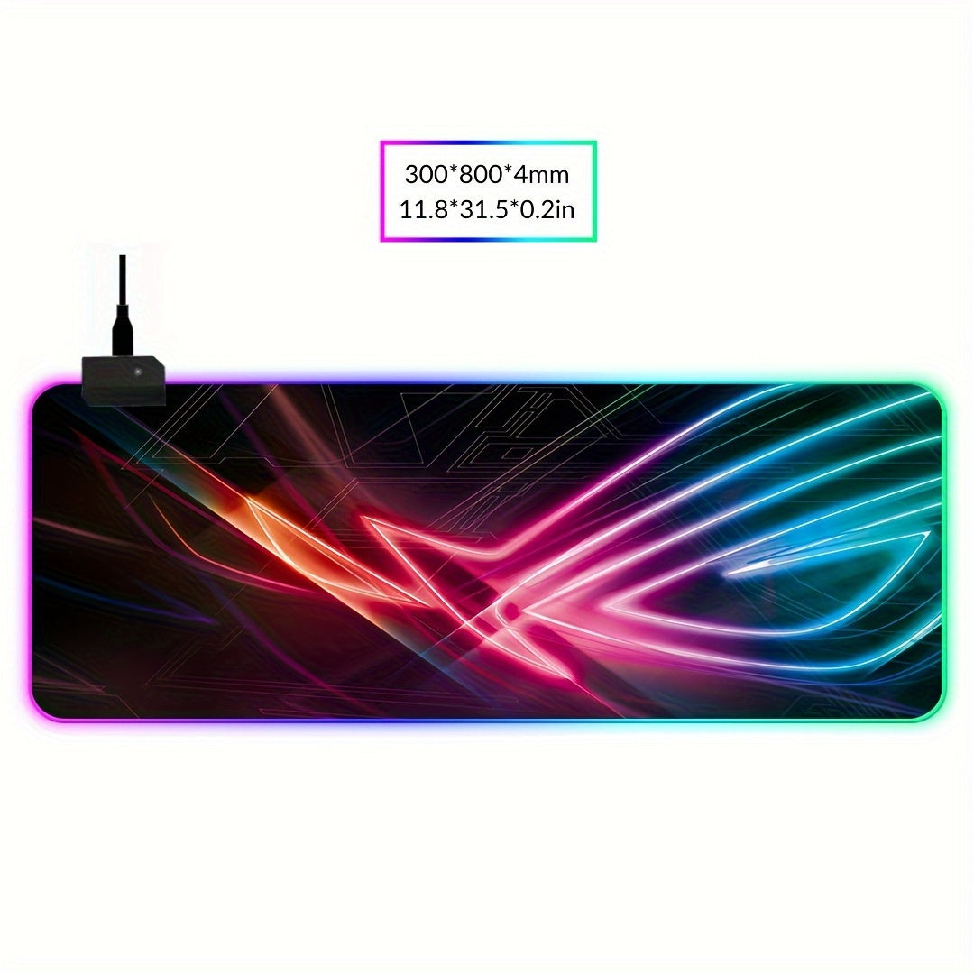 BJ05-RGB Large Gaming Mouse Pad with LED Backlight & Stitched Edges, 400x900mm Extra Non-Slip Rubber Desk Mat for Gamers, Office, and Students, Vibrant RGB Colors, One-Click Switching, Decorative Design