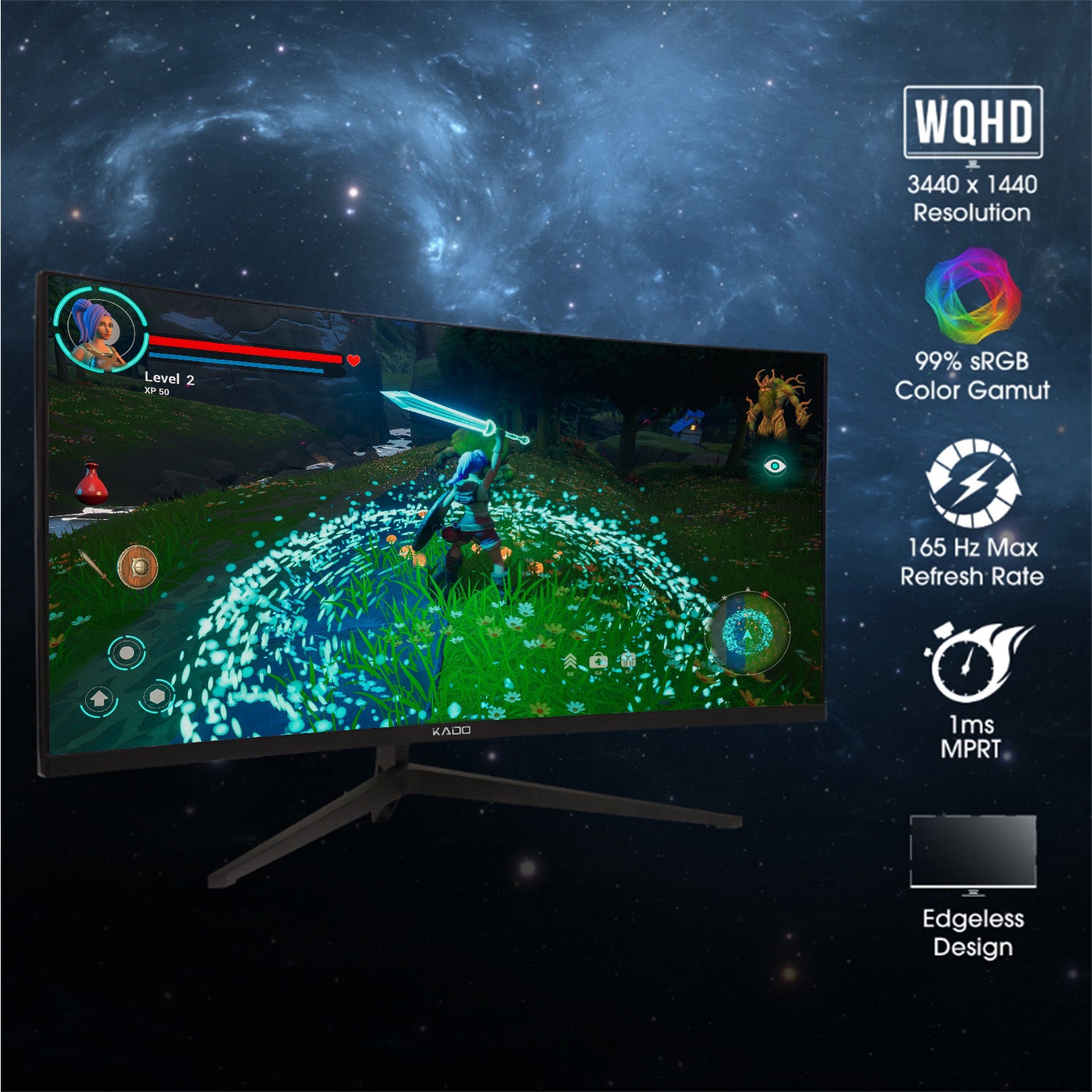 Kado by Sceptre 34" Curved 1500R Gaming Monitor 3440x1440 165Hz AMD FreeSync Premium 1ms DisplayPort Built-in Speakers Machine Black