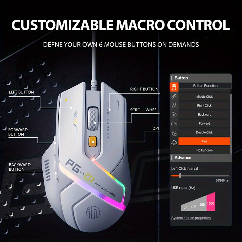 1pc INPHIC PG1 Wired Gaming Mouse