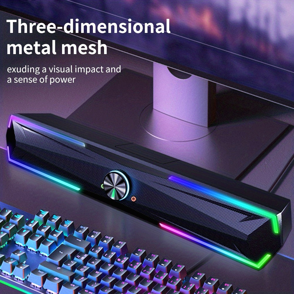 coomaer 3D/4D Surround Sound Gaming Speaker System with RGB Lighting & Subwoofer - USB-Powered Computer Soundbar, One-Line Connection, Compatible with PC/Laptop, Plug & Play Setup, Wireless Enabled, USB-Powered Hifi Stereo Sp