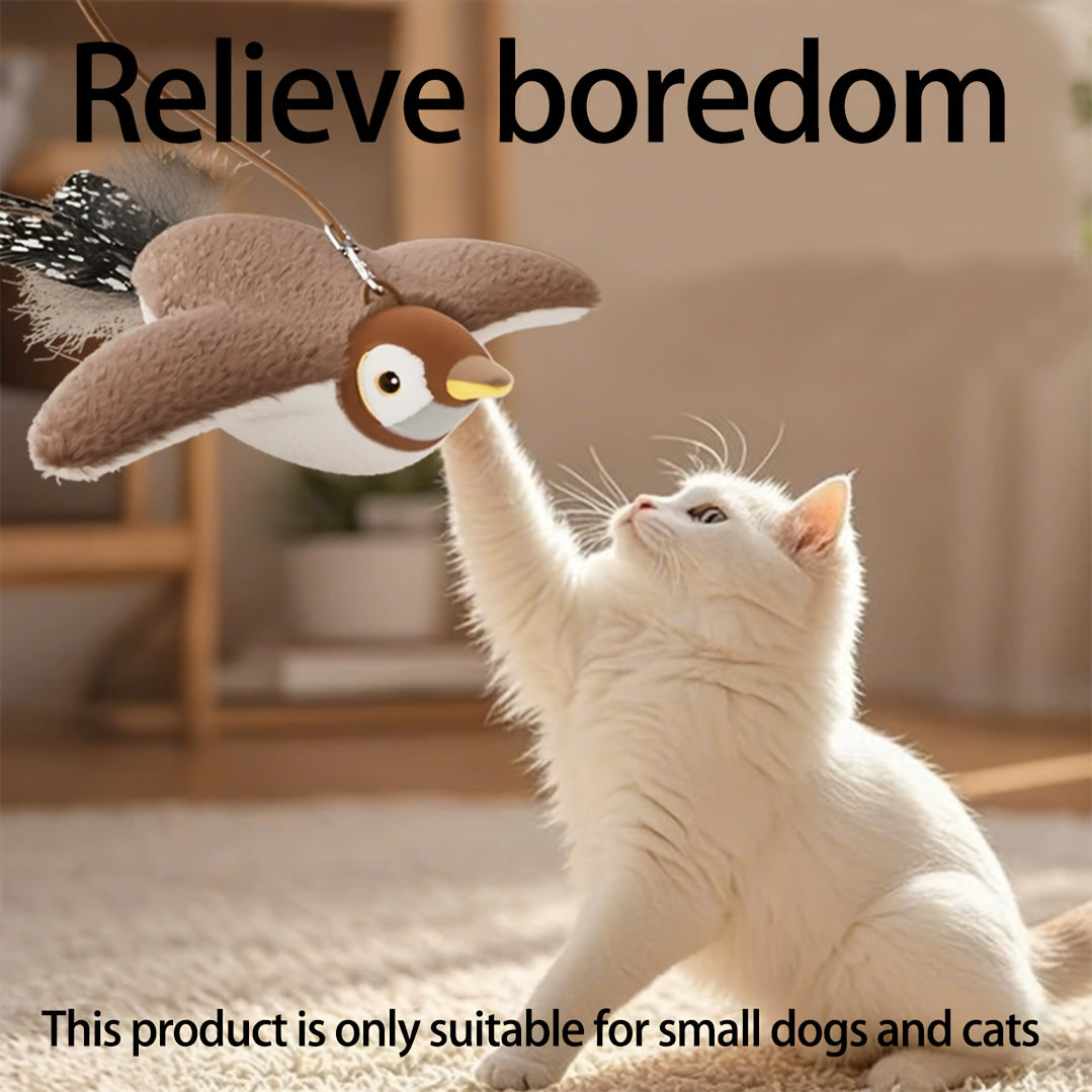 Chew-Resistant Rechargeable Squeaky Bird Toy for Cats and Dogs - Durable, Artificial Feather Design with Realistic Sound Effect