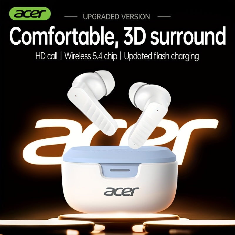 ACER OHR503 Wireless Earbuds with HD Surround Sound, Call Noise Cancellation, Low Latency, Multi-Device Compatibility, Smart Touch & Fast Charge, Compact & Portable, For Travel/sports/gaming/business/study, Gaming Headphones,