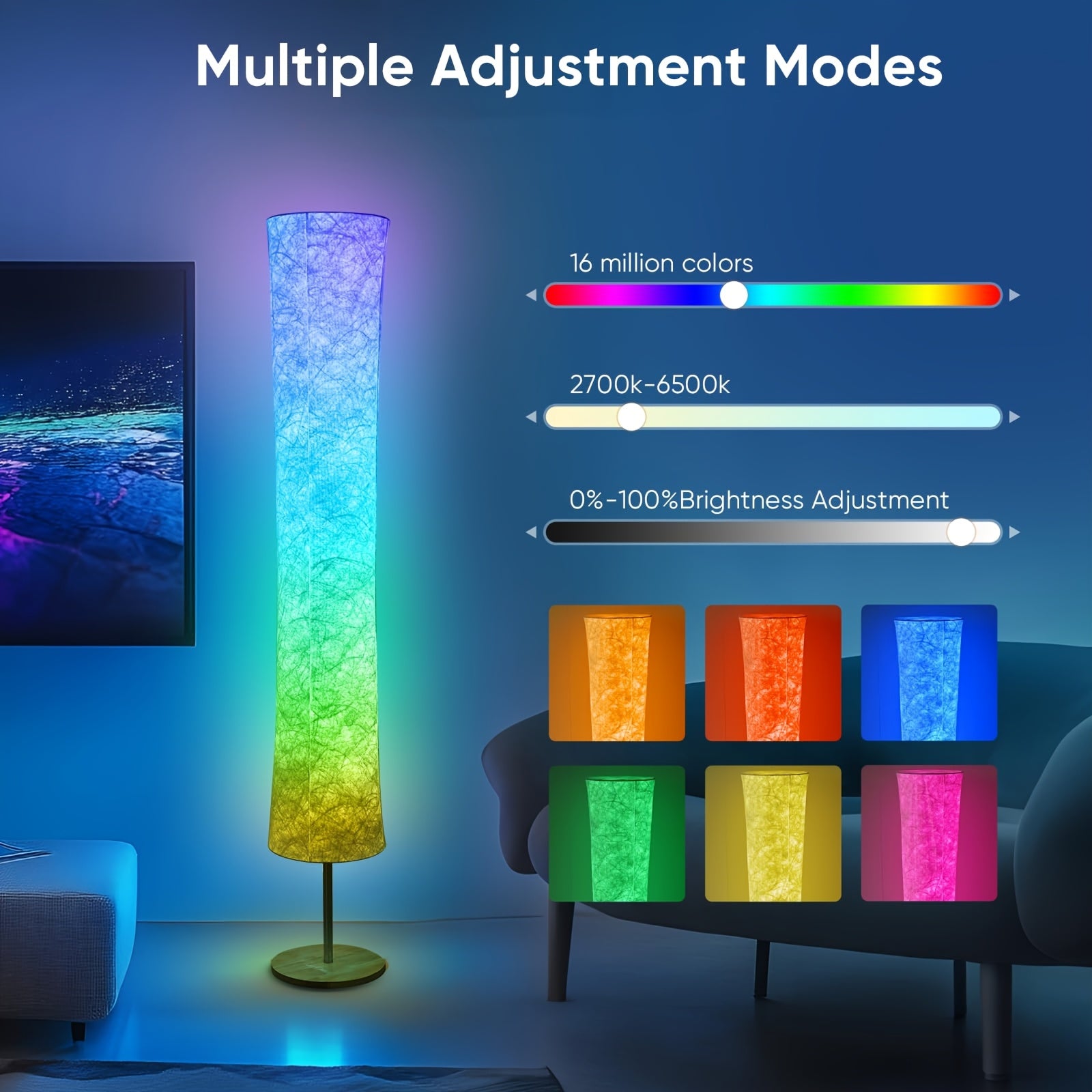 2 Packs Led Smart Floor Lamp, E-sport Room Lamp, With 16 Million Colors And Scene Modes, Music Sync And White Fabric Shade, Smart Floor Lamp, Standing Lamp For Living/Game Room Bedroom, With App/Remote Control