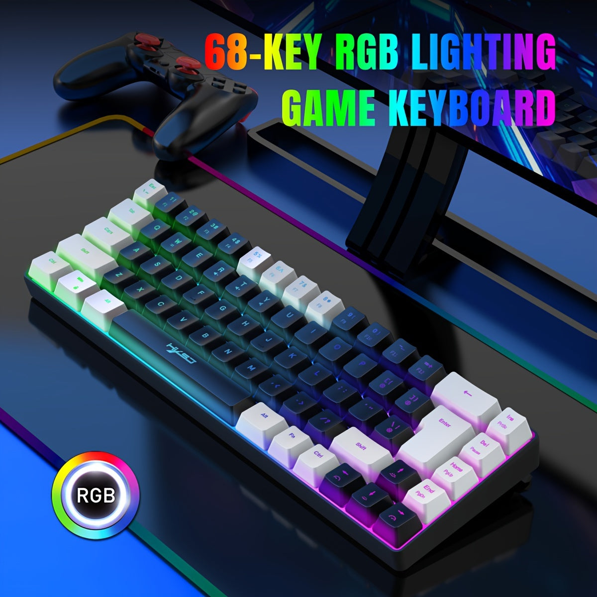 HXSJ Wired Gaming Keyboard and Mouse Set, 68 Keys with RGB Backlight, Optical Mouse, USB Plug and Play, Compatible with PC, No Battery Required