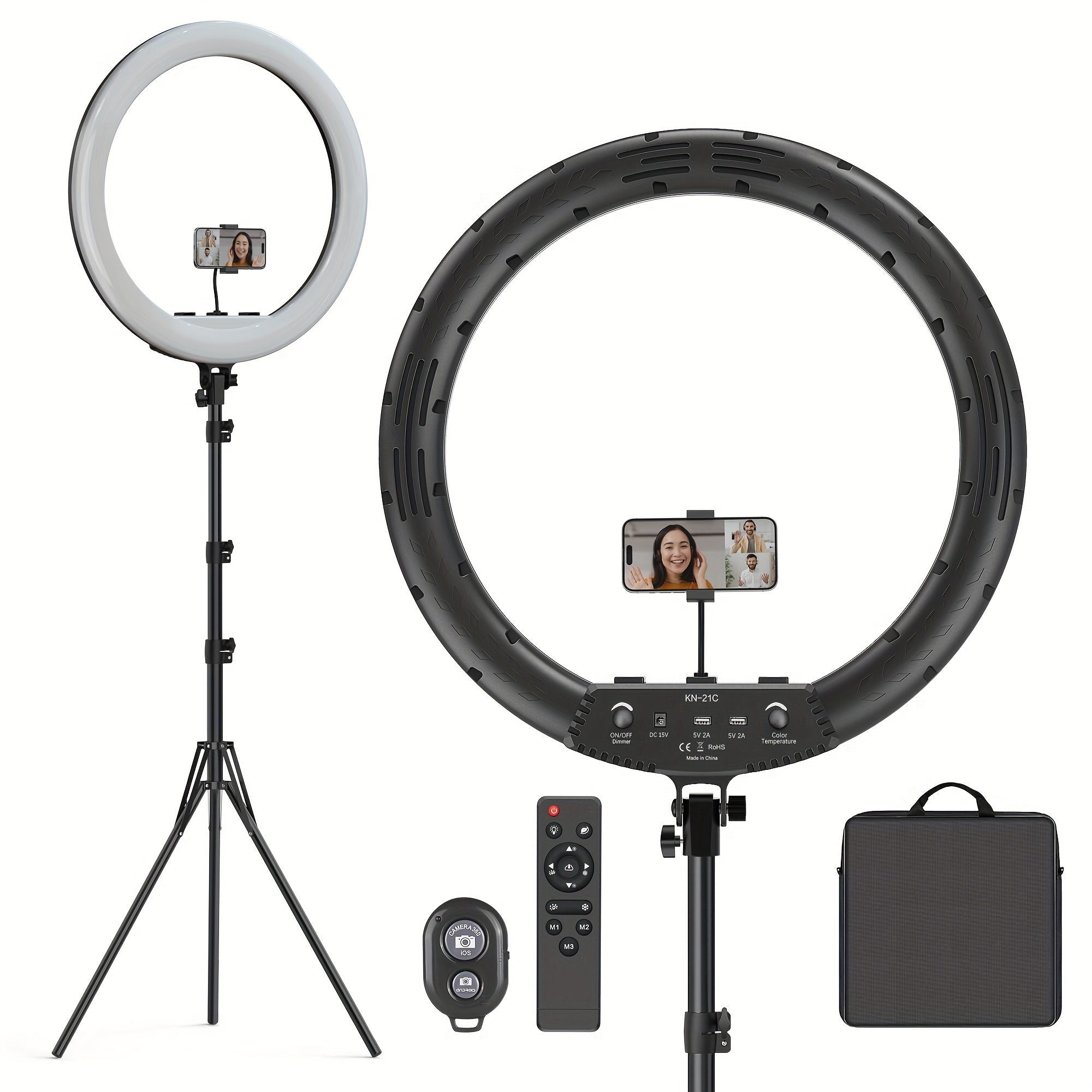 21-inch Ring Lamp with Bracket External 55W 5600k Dimmable LED Lamp, Tripod Bracket And Mobile Phone Bracket, Remote Controller, Carrying Case, CRI 97+ 2540lux, Suitable for Streaming Media Home Office Zoom Call Lighting., Vi