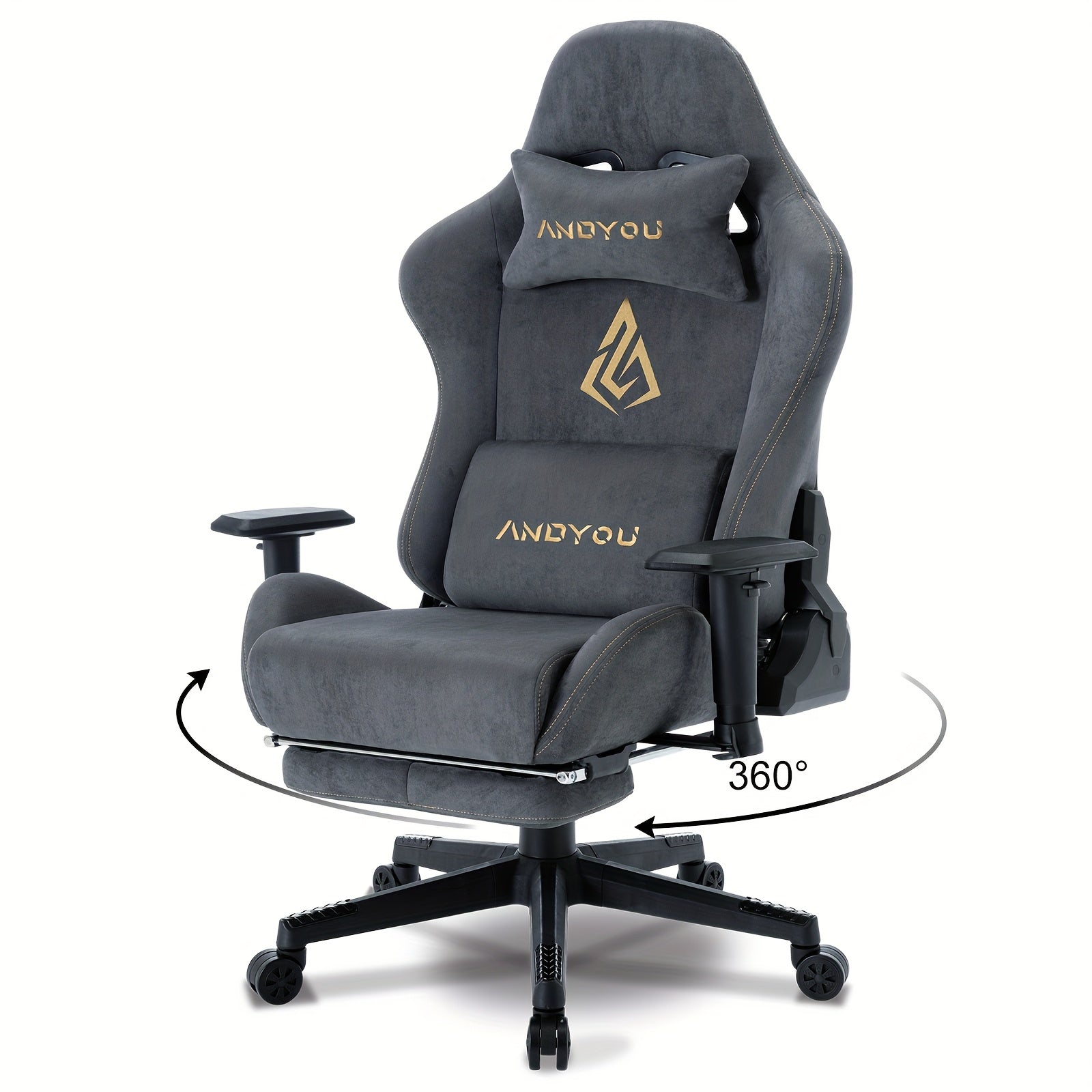 ANDYOU Gaming Chair, Breathable Office Chair, High Quality Fabric Soft Like Faux Fur. Ergonomic PC Chair, Adjustable Swivel Work Chairs With Footrest