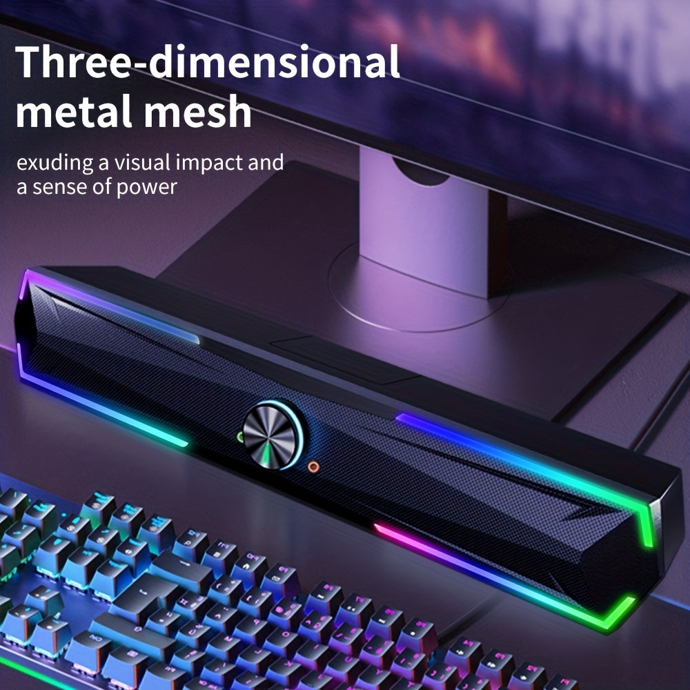 coomaer 3D/4D Surround Sound Gaming Speaker System with RGB Lighting & Subwoofer - USB-Powered Computer Soundbar, One-Line Connection, Compatible with PC/Laptop, Plug & Play Setup, Wireless Enabled, USB-Powered Hifi Stereo Sp