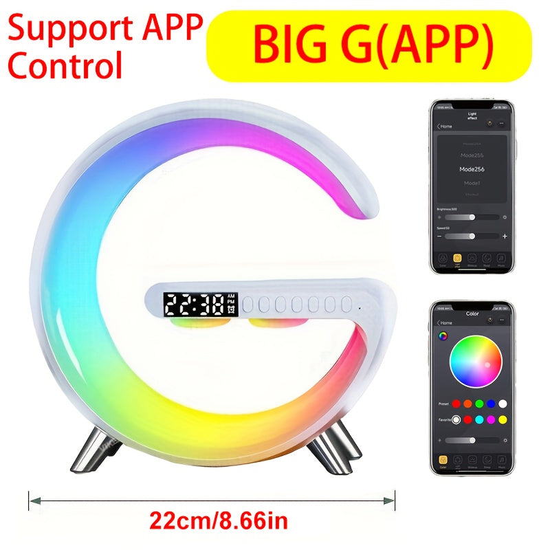 (G Light)Multifunctional Cell Phone Wireless Charging Station Fast Wireless Charger Portable Speaker Hi-FI Sound Quality LED RGB Night Light Alarm Clock for iPhone 16 15 14 13 12 11 Pro for AirPods 4 3 2 for Samsung Galaxy S2