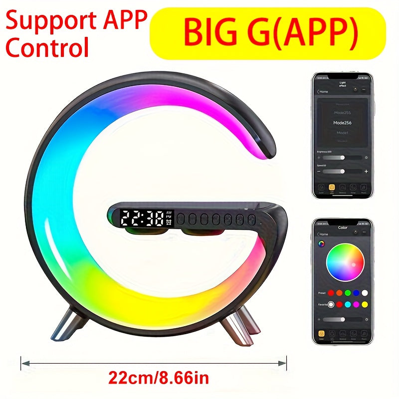 (G Light)Multifunctional Cell Phone Wireless Charging Station Fast Wireless Charger Portable Speaker Hi-FI Sound Quality LED RGB Night Light Alarm Clock for iPhone 16 15 14 13 12 11 Pro for AirPods 4 3 2 for Samsung Galaxy S2