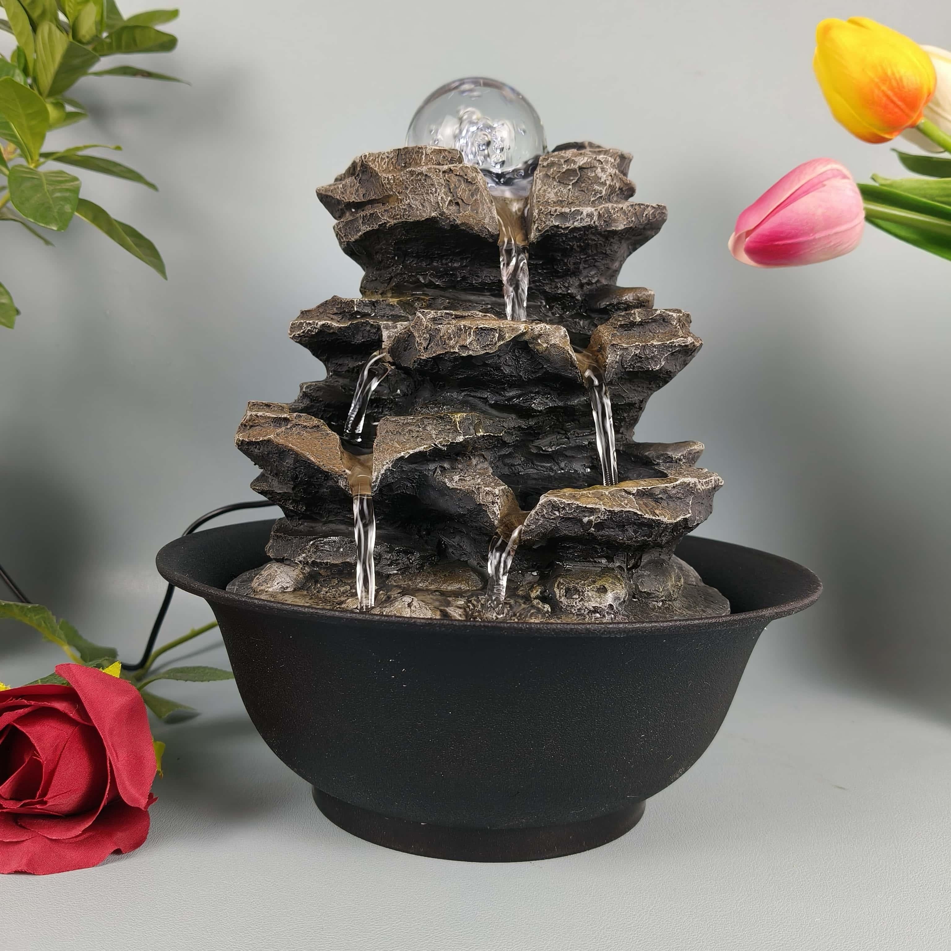 1pc 3-Tier Indoor Desktop Fountain with Natural Waterfall Sound - Elegant Black Resin Modern Water Feature, Low-Voltage (36V) Safe & Easy to Use, Soothing Flowing Water for Home Office Decor, Wedding/Christmas/Halloween Decor