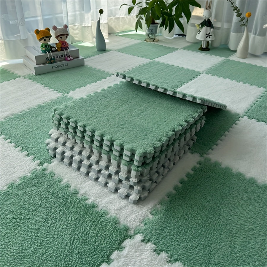 12pcs Thickened Bedroom Living Room Full Coverage Interlocking Carpet Tiles, Bedside Warmth Mat, Washable Soft Anti-Slip Floor Mats, 29.97x29.97 cm