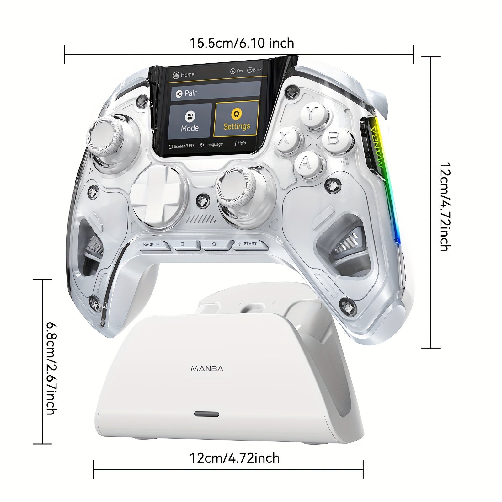 (No Drift)Interactive Screen Wireless Gaming Controller for iOS/for Switch/PC/Android/Steam Deck,Hall Effect Stick & Trigger,RGB Lighting,Remappable Buttons,1800mAh with Charging Dock-V2 (White). Notice Not Compatible with Xb