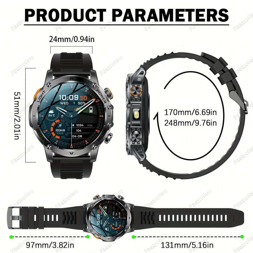 2025 New LED Men'S Smart Watch with Wireless Calling 4.32cm HD Large Screen, 1000mAh Battery, Long Standby Time, Flashlight, Fitness Tracker Watch, 100+ Sports Modes, Voice Assistant, Valentine'S Day, Birthday, Father'S Day G