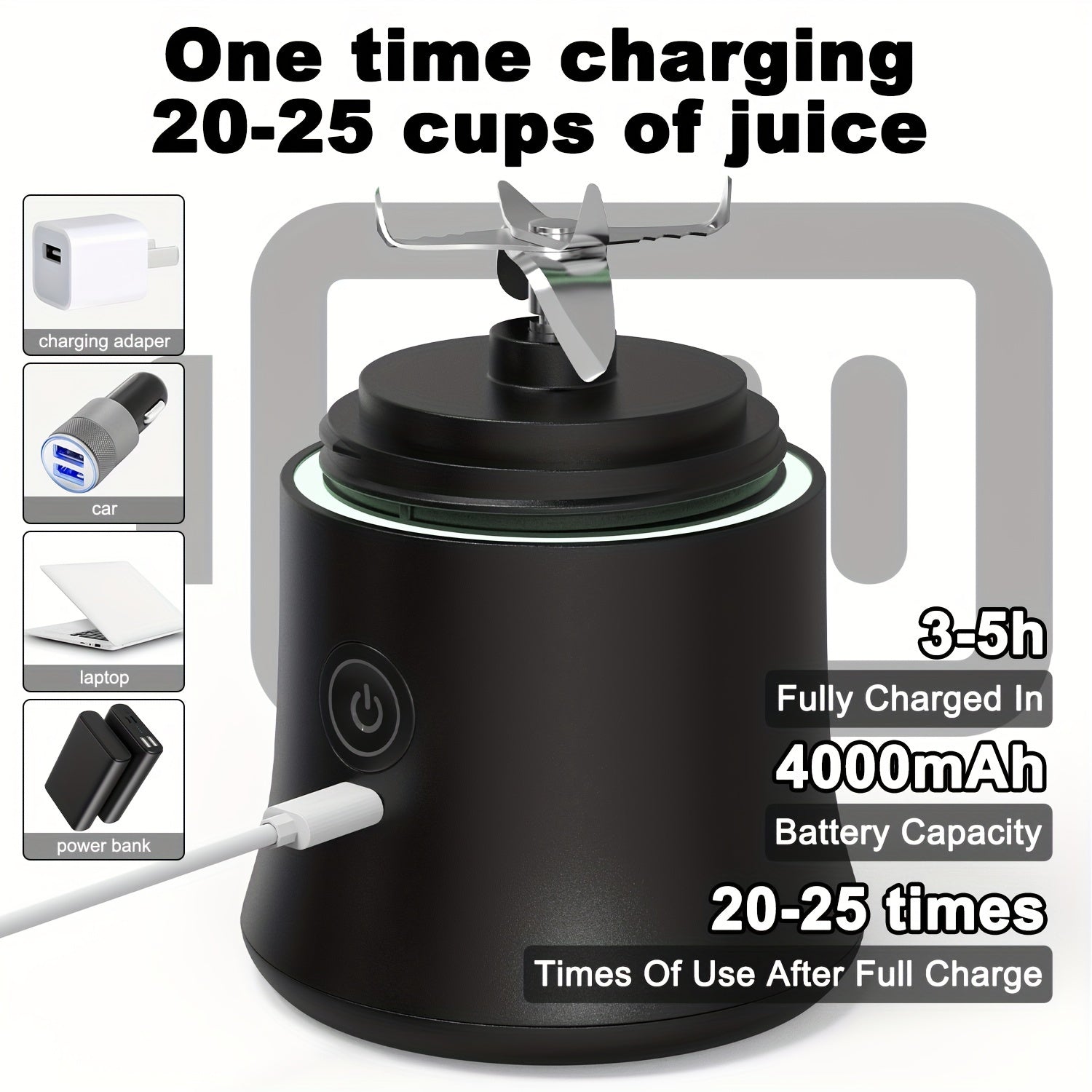 1pc,20oz Portable Blender with USB Rechargeable Battery, Dual Modes for Smoothies and Fresh Juice, Compact Design for On-the-Go Nutrition